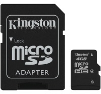 Карта памяти Kingston microSDHC 4 GB Class 4 с SD адаптером